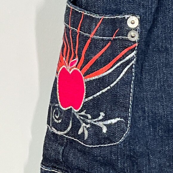 Apple Bottoms Girls Denim Jumper Dress Size 5 6 Blue Pink Graphic Pockets - Picture 7 of 10